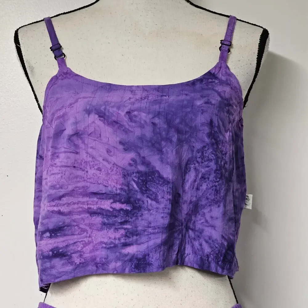 VTG ULUWatu of Bali Purple Tie Dye Crop Top Pants Set Sz Small Boho Hippie Beach